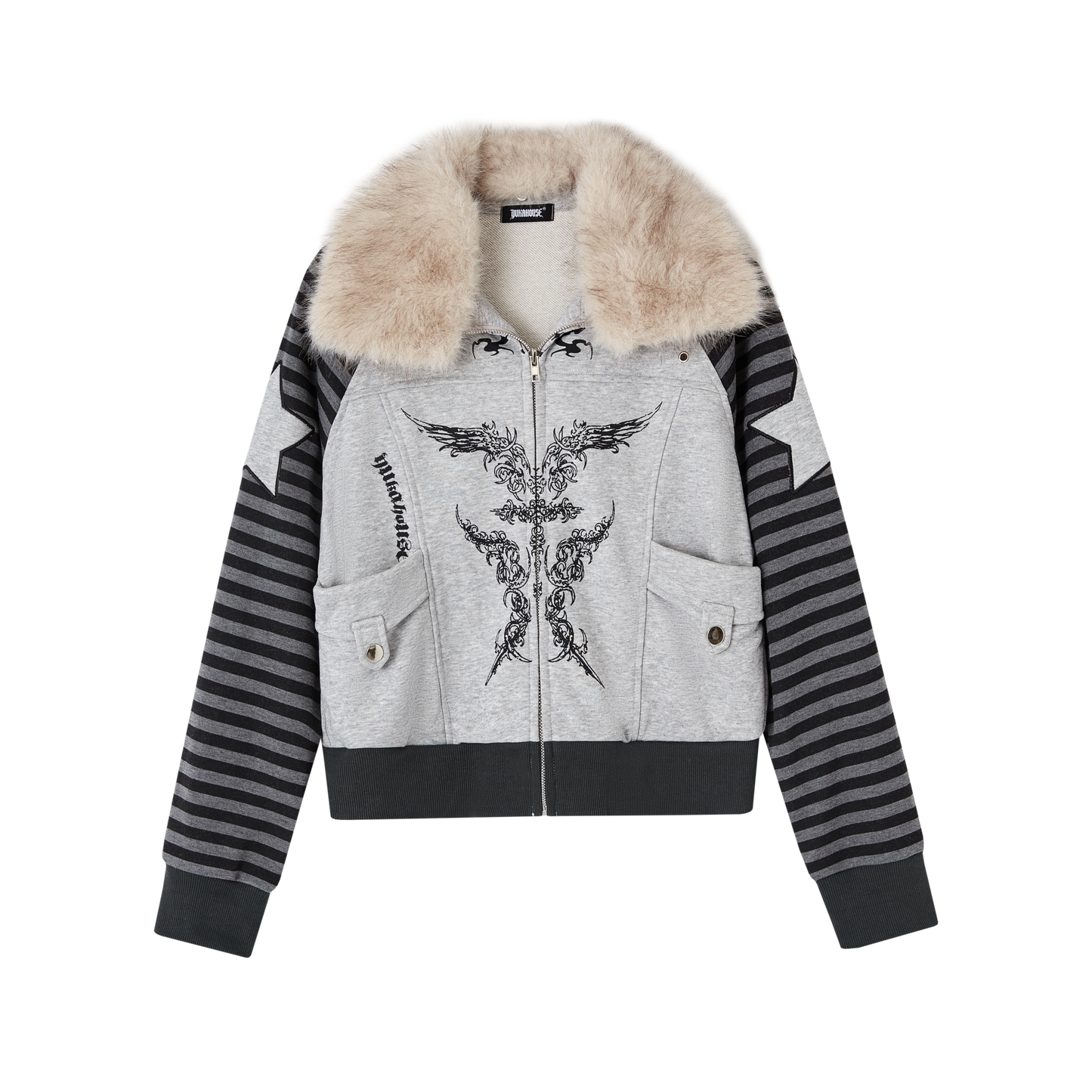 Fur Collar Patchwork Oversize Zipper Hoodie NA8899