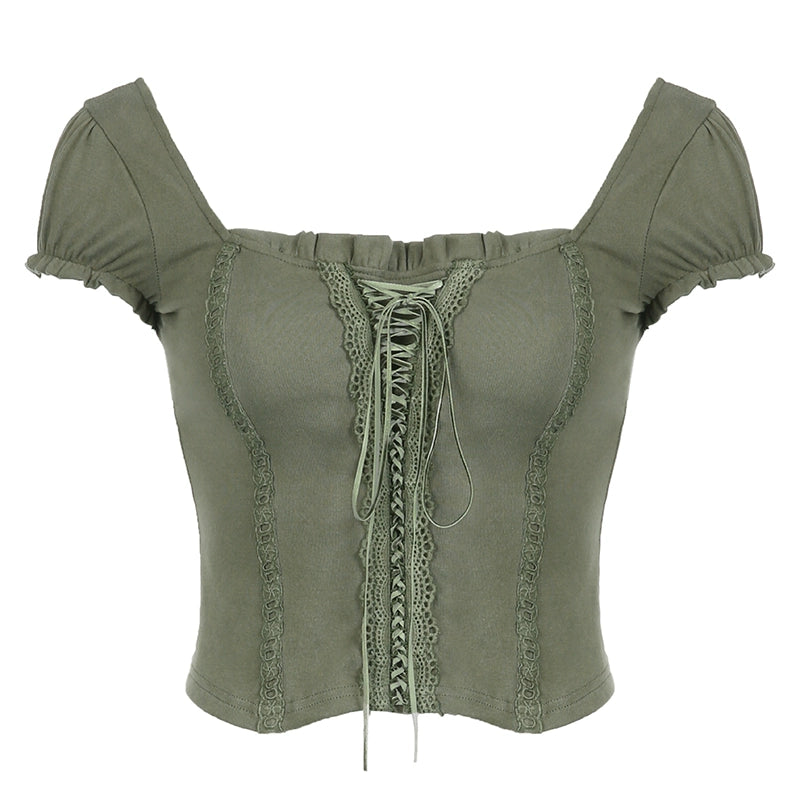 Lace Patchwork Slim Fit Short Sleeve T-Shirt NA4610