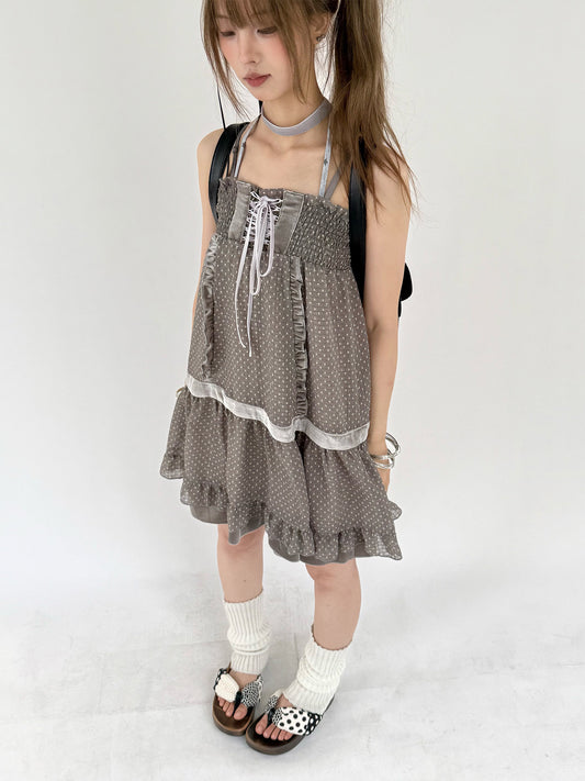 Polka Dot Patchwork Spaghetti Strap Dress NA9240