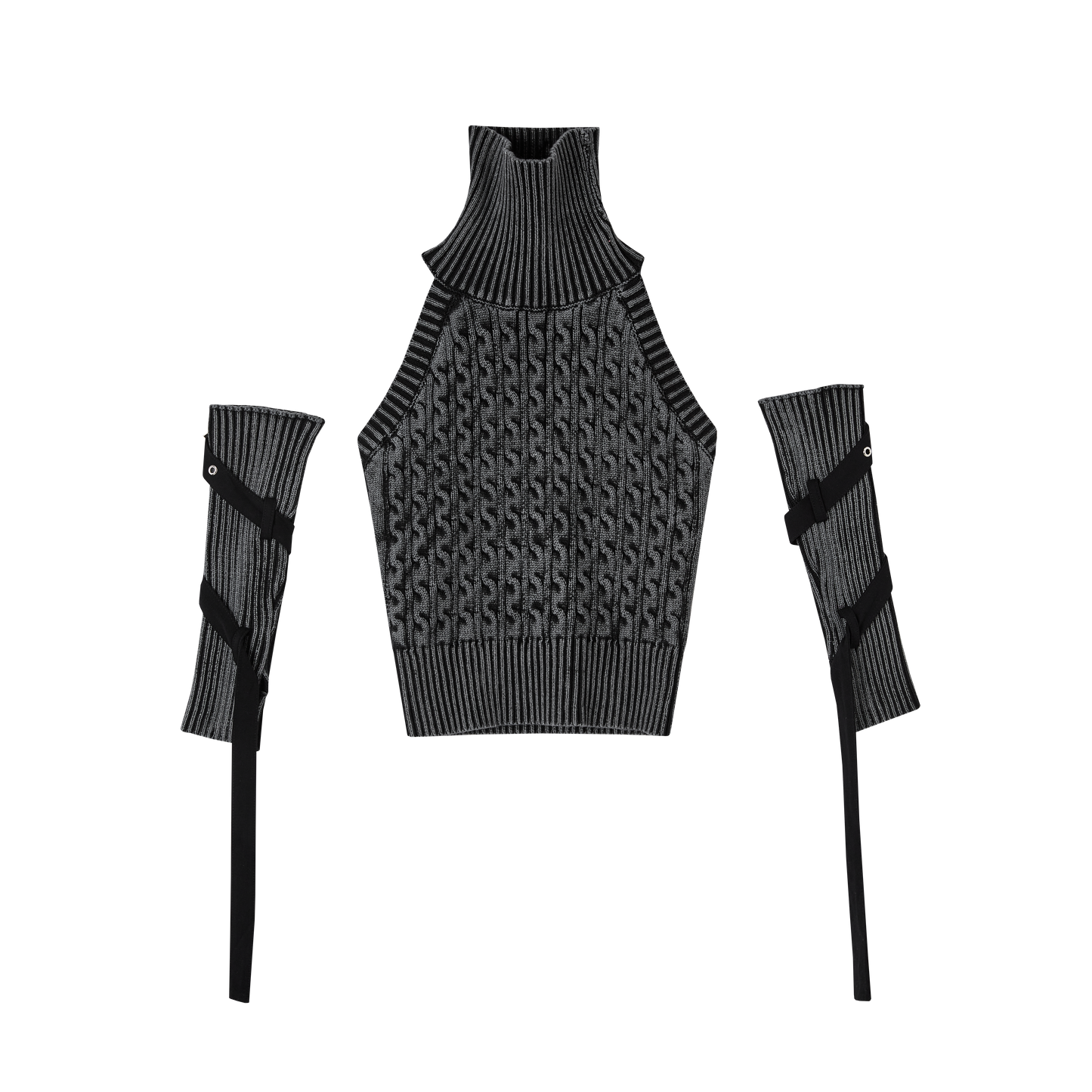 High-Neck Sleeveless Lace-Up Backless Knit Sweater & Arm Warmers NA8908