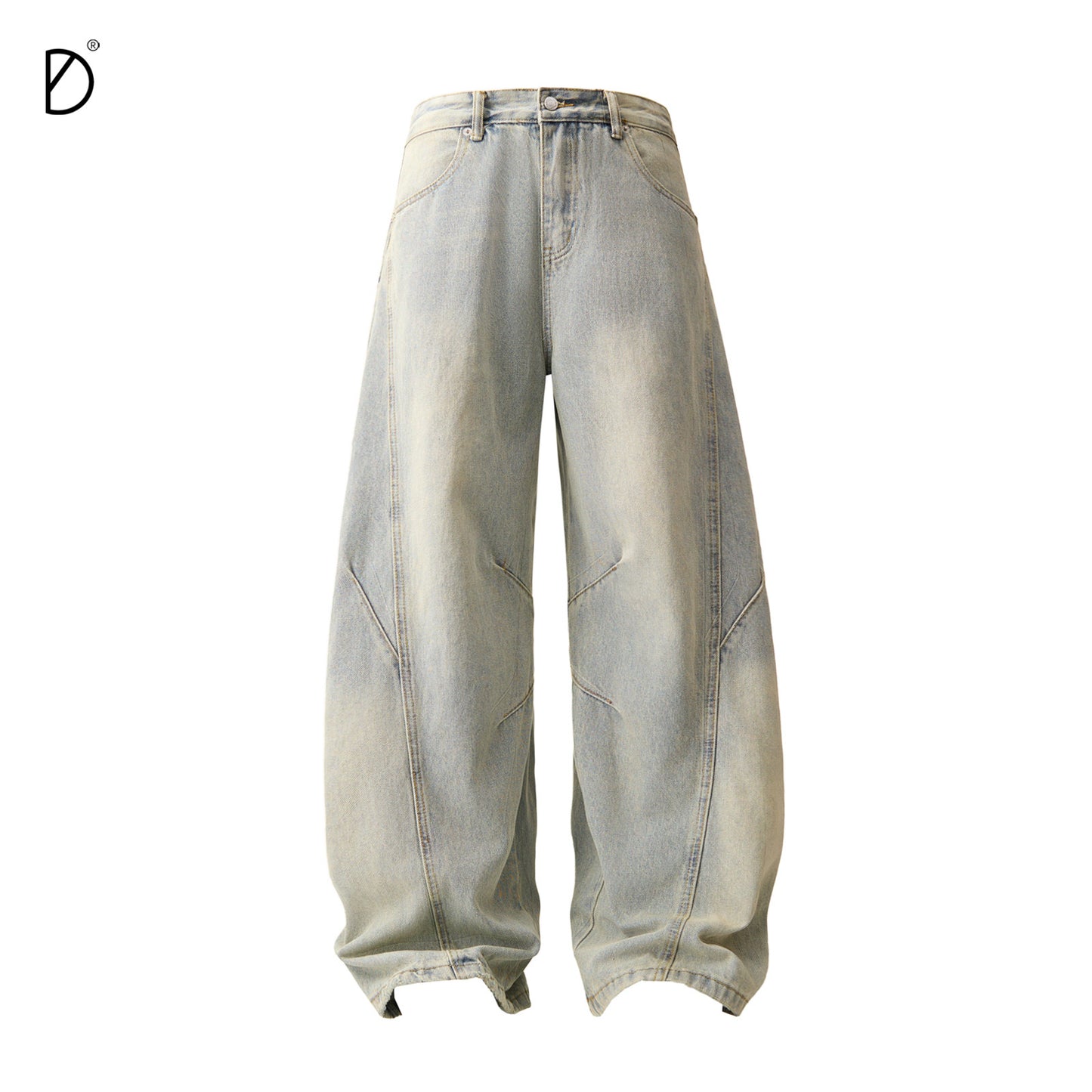 Washed Seam Design Wide Leg Denim Jeans NA8948