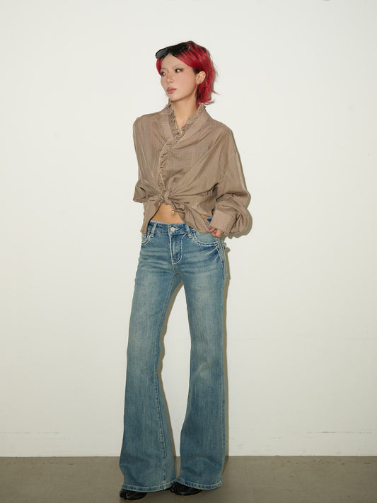 Low Rise Wash Flare Denim Jeans NA9037