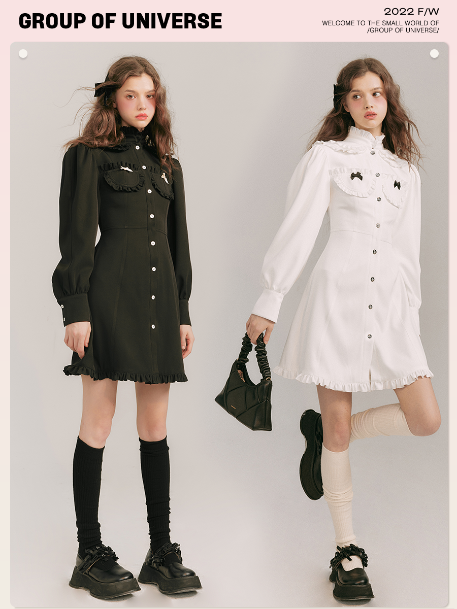 Double Neck Long Sleeve Shirt Dress NA5859
