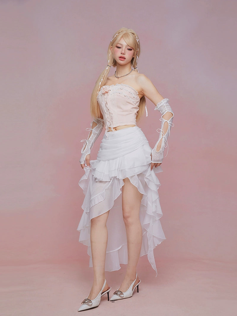 Lace Ruffle Trim Tube Top & Arm Cover NA7219