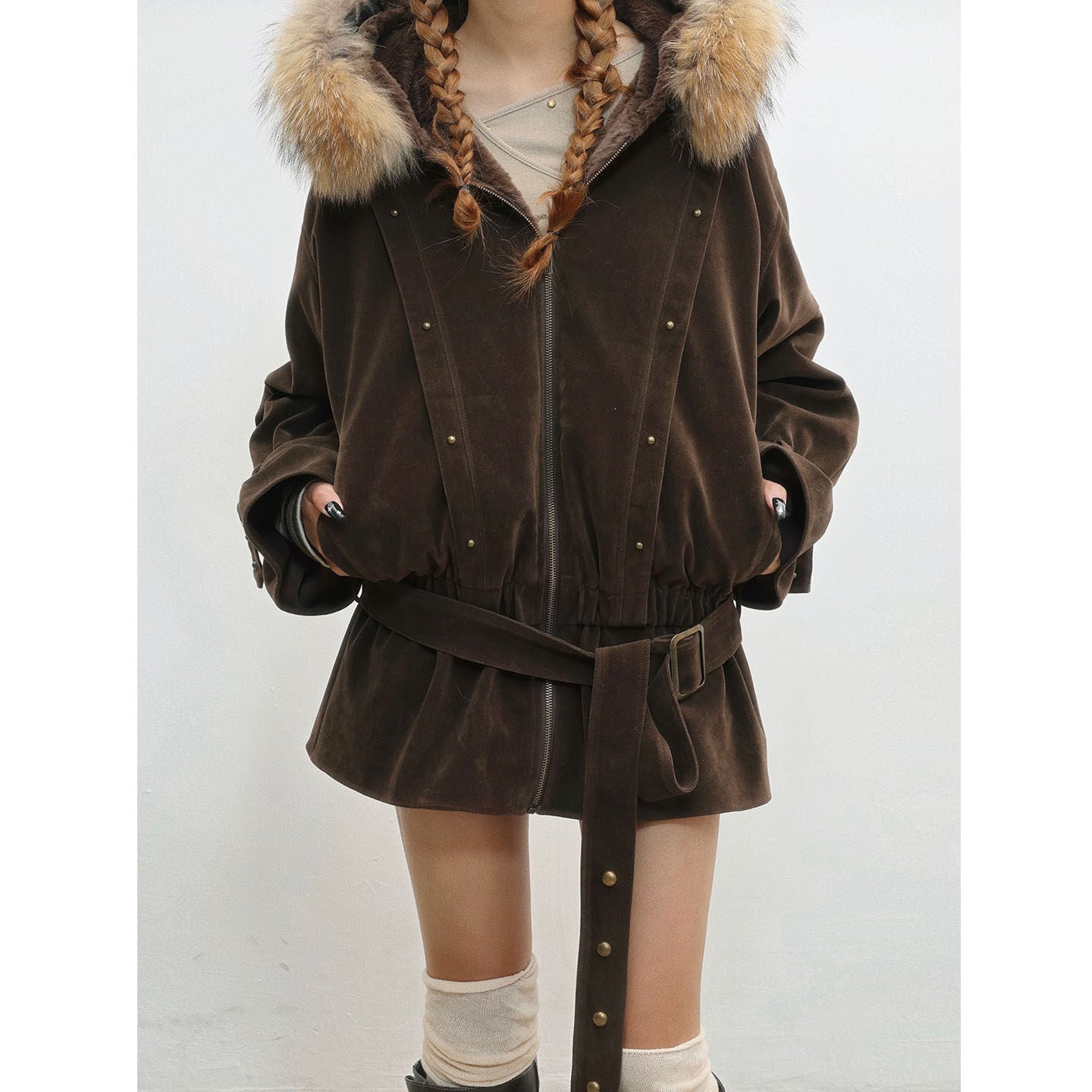 French Inspired Fleece Fake Rabbit Fur Lining Jacket NA8561