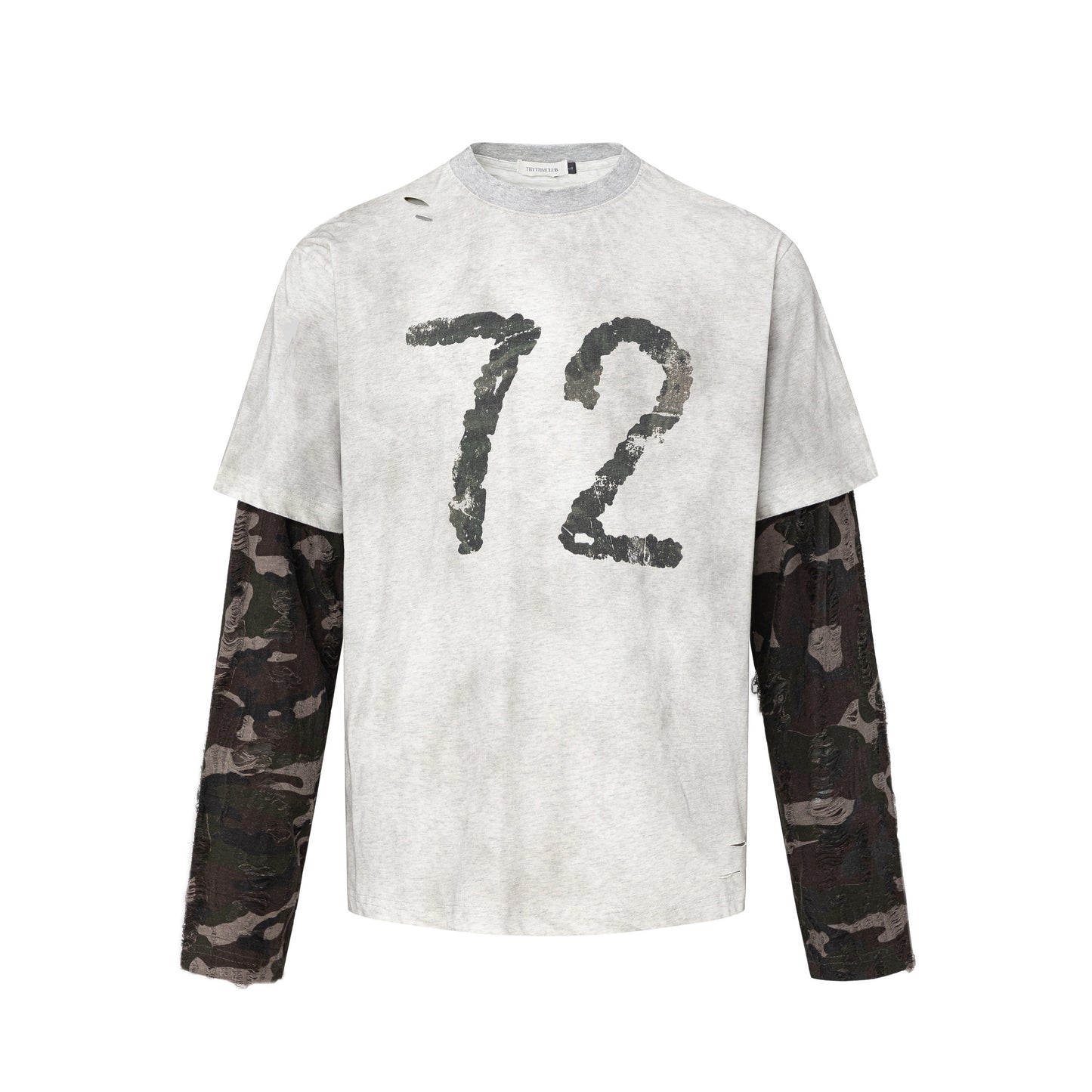 Camouflage Fake Layered Damage Long Sleeve T-Shirt NA9138