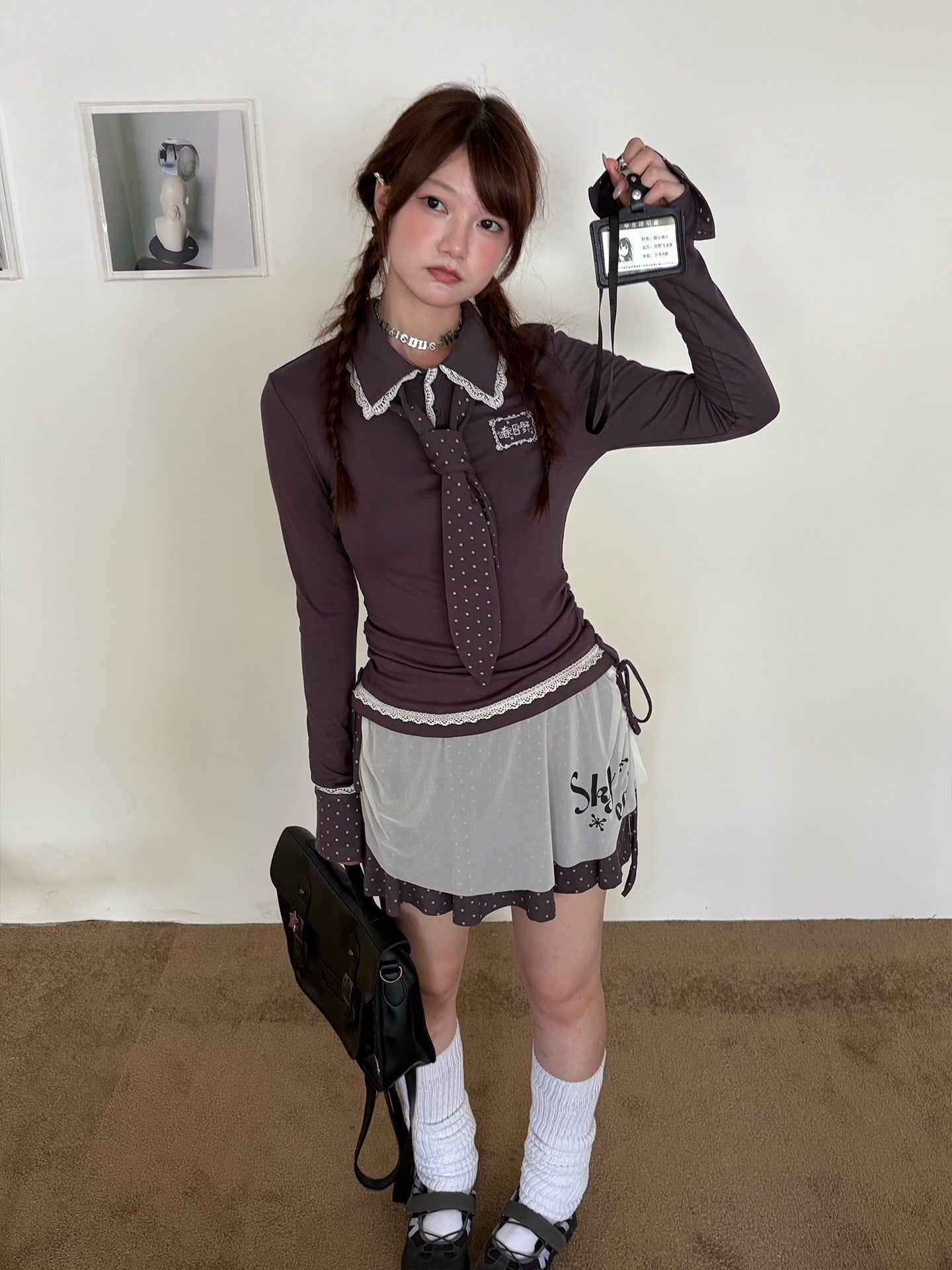 Lace Patchwork Splice Long Sleeve Shirt NA9256