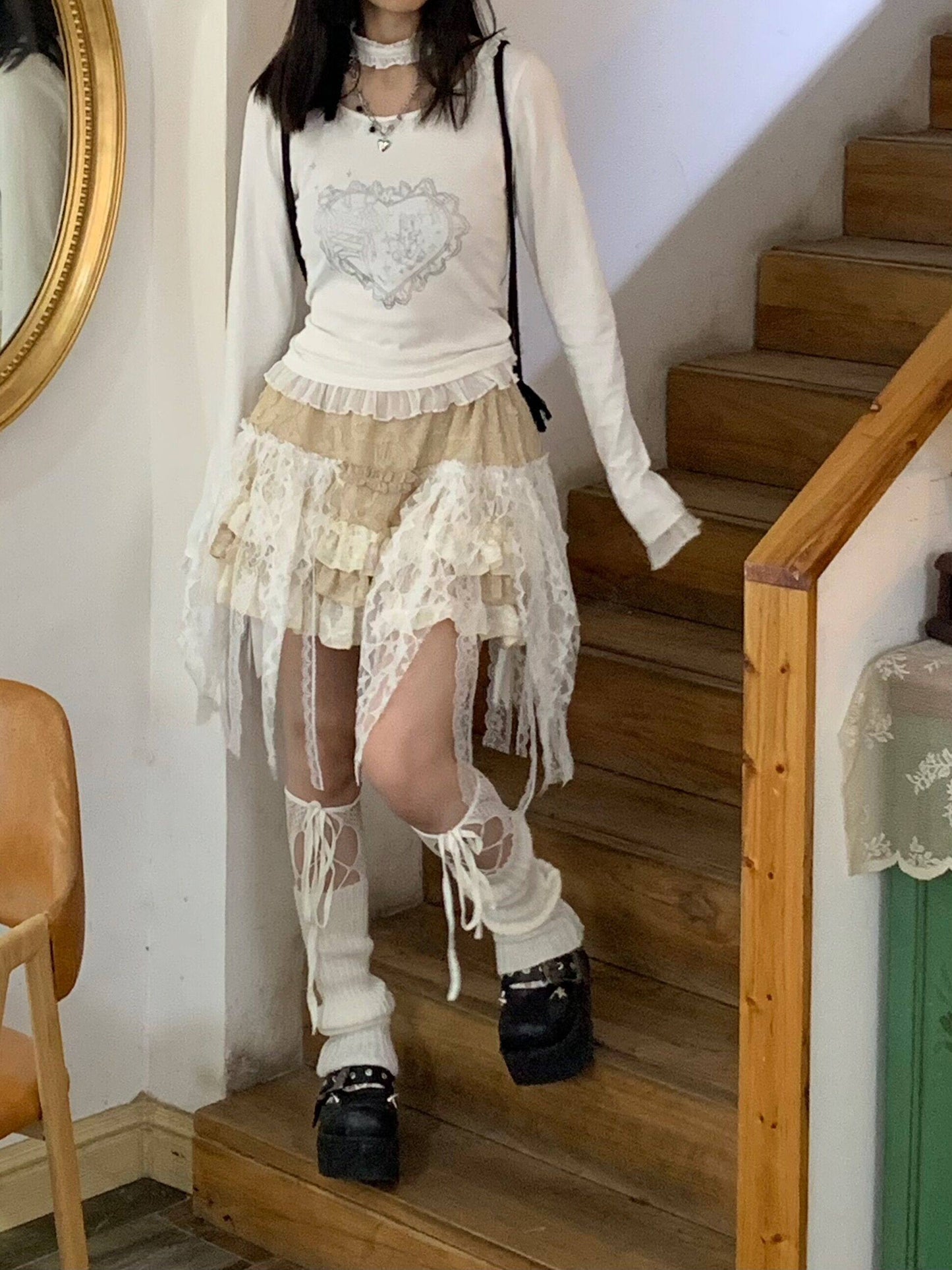 Lace Patchwork Tiered Irregular Short Skirt NA9282