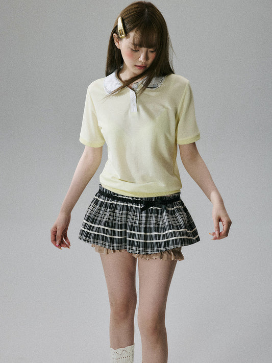 Lace Collar Short Sleeve Polo Shirt NA8845