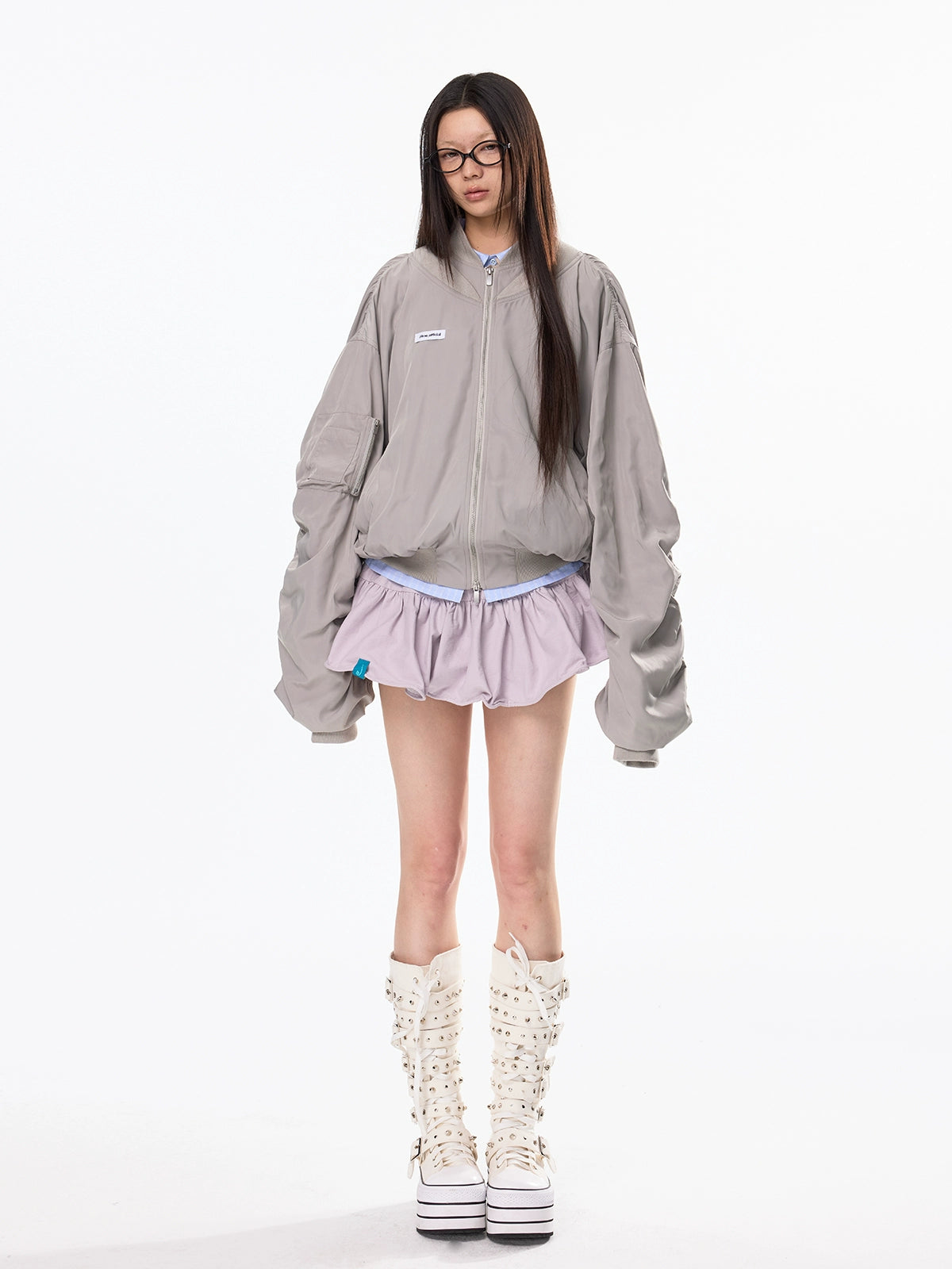 Fake Layered Pleated Design Oversize Pilot Jacket NA7126