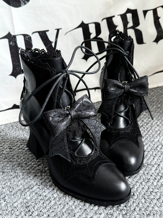 Lace Bow Purple Spider Web Ankle Boots NA8528