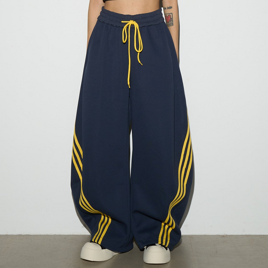 Stripe Contrast Drawstring Wide Leg Sweatpants NA9049