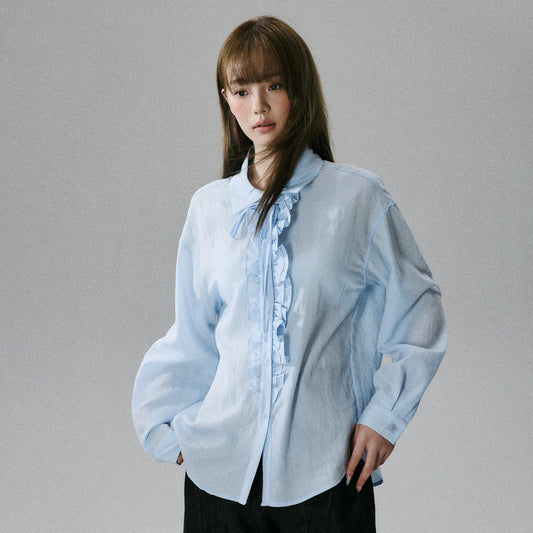 Wrinkled Lyocell Asymmetrical Bow Strap Sunscreen Long Sleeve Shirt NA8805