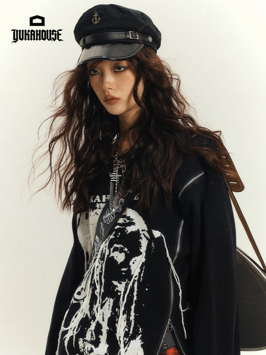 Zipper Design Oversize Knit Sweater NA8884