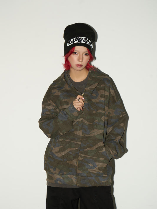 Camouflage Pattern Oversize Zipper Hoodie NA9161