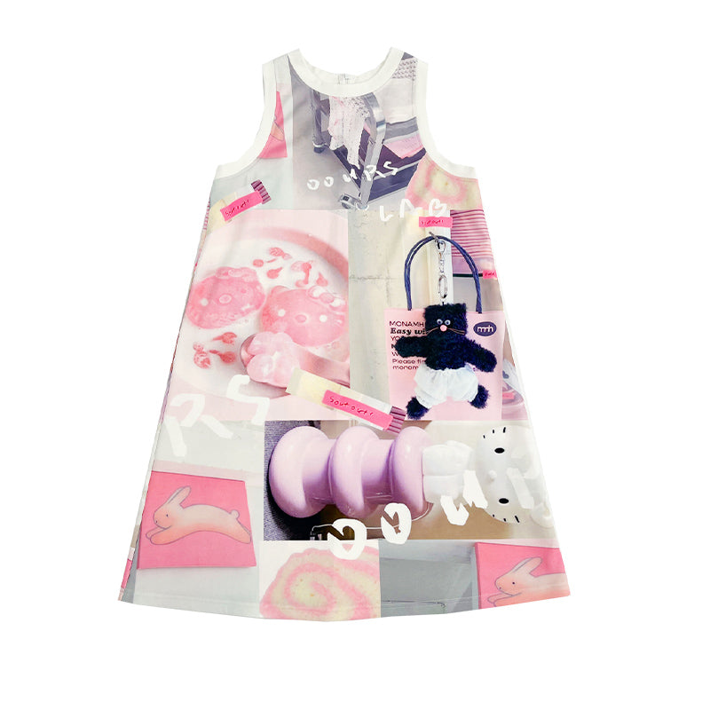 Playful Print Stretch Knit A-Line Sleeveless Dress NA8234