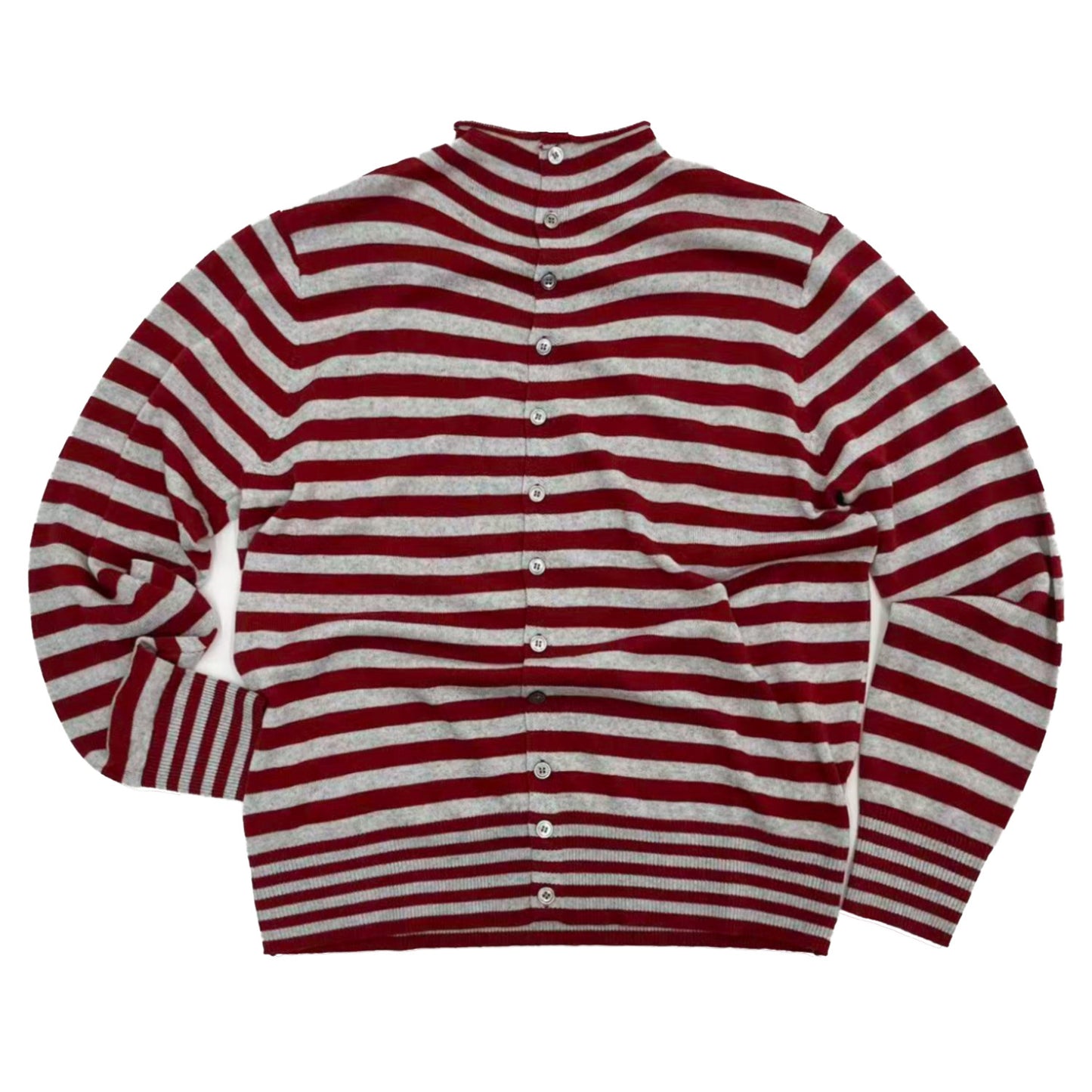 Contrast Stripe Wool Knit High-Neck Cardigan NA9071