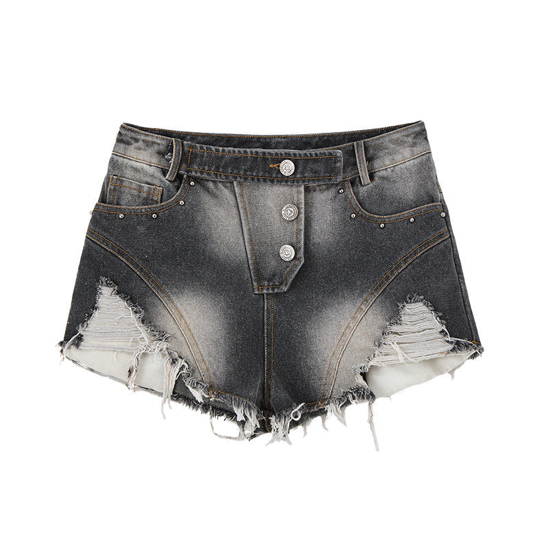 Washed Damage Fray Short Denim Jeans NA9217