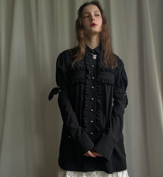 Detachable Wings Cross Ruffle Long Sleeve Shirt NA8258