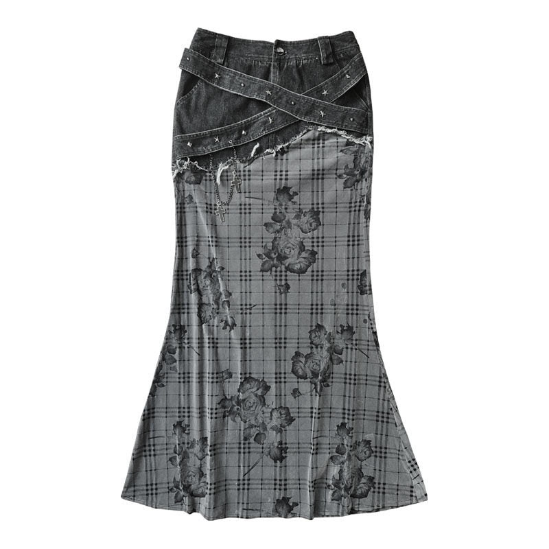 Plaid Rose Low Saturation Denim Skirt NA8544