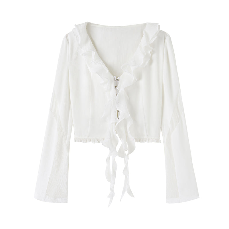 V-Neck Ruffle Knit Cardigan NA7888