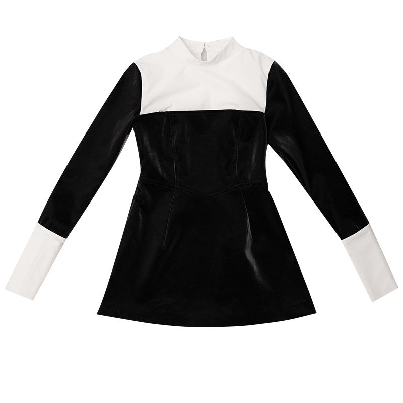 Bicolor Patchwork Long Sleeve Dress NA8345