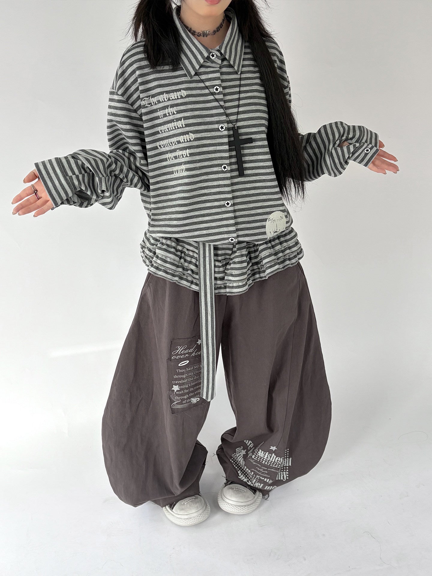 Letter Print Elastic Waist Wide Leg Sweatpants NA9291