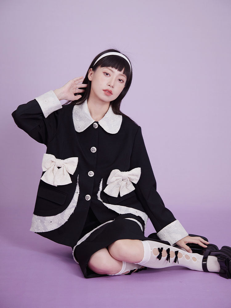 Bow-Detail Jacket & Midi Skirt Setup NA8862