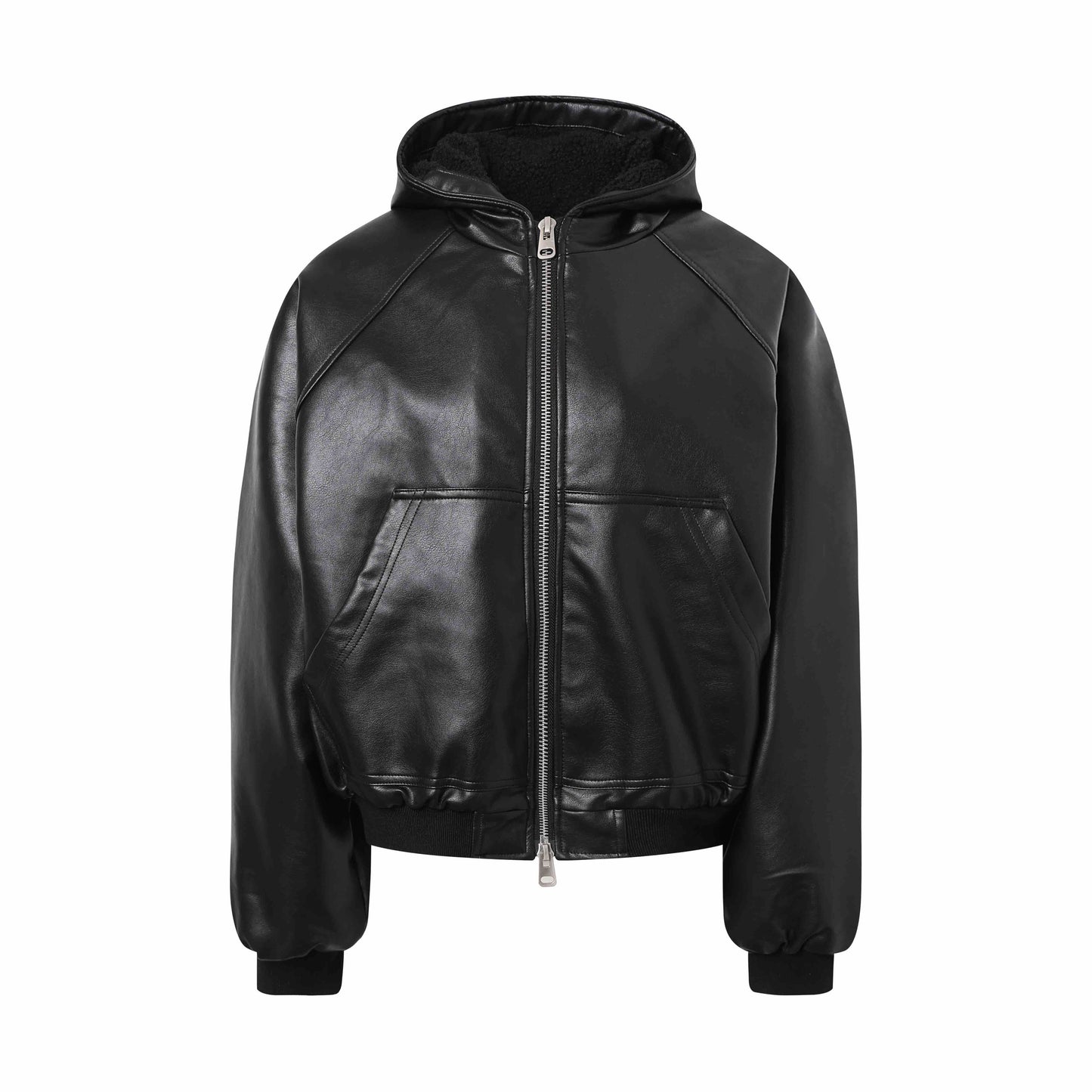 PU Leather Zipper Hooded Jacket NA9088