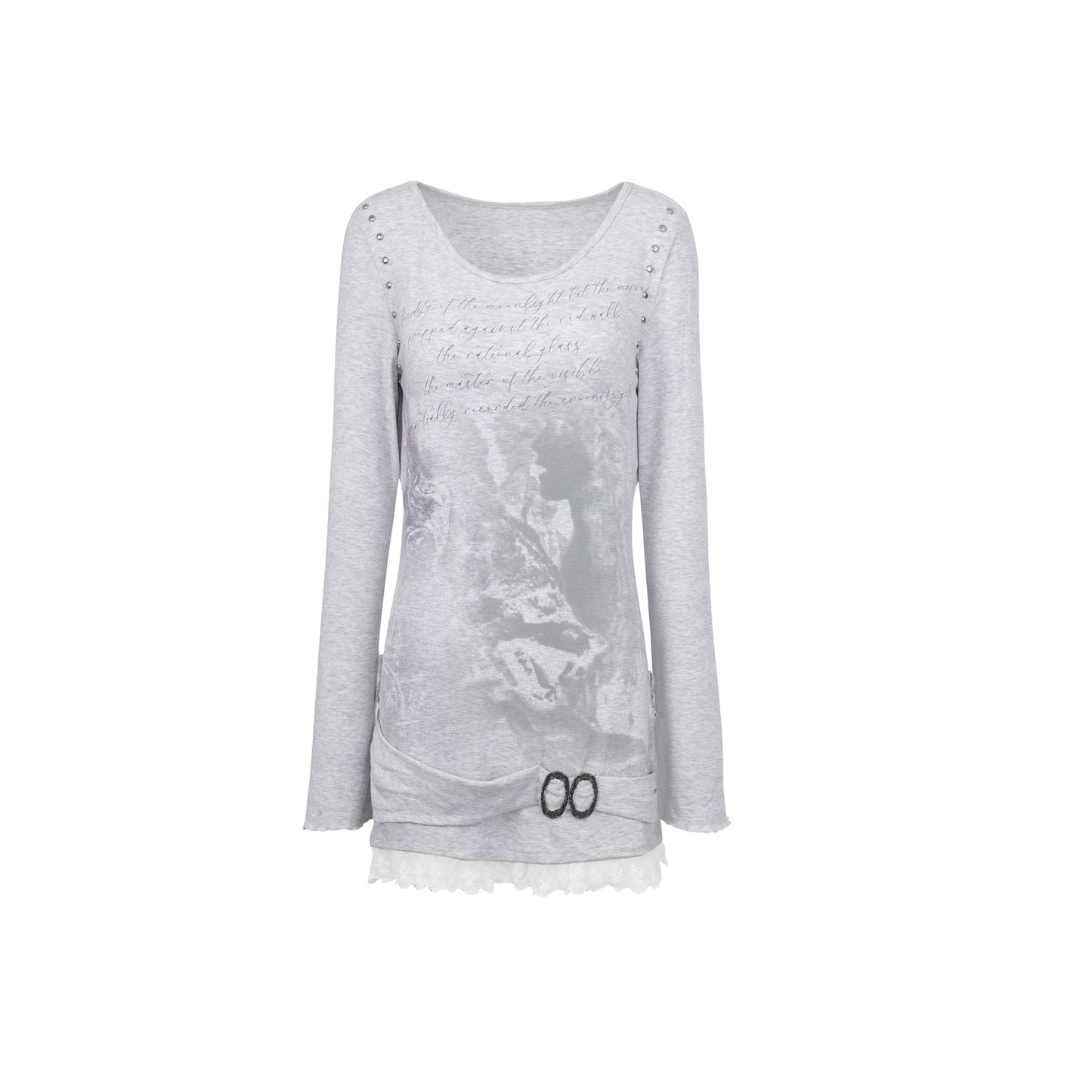 Graffiti Print Patchwork Lace Long Sleeve T-Shirt NA7827