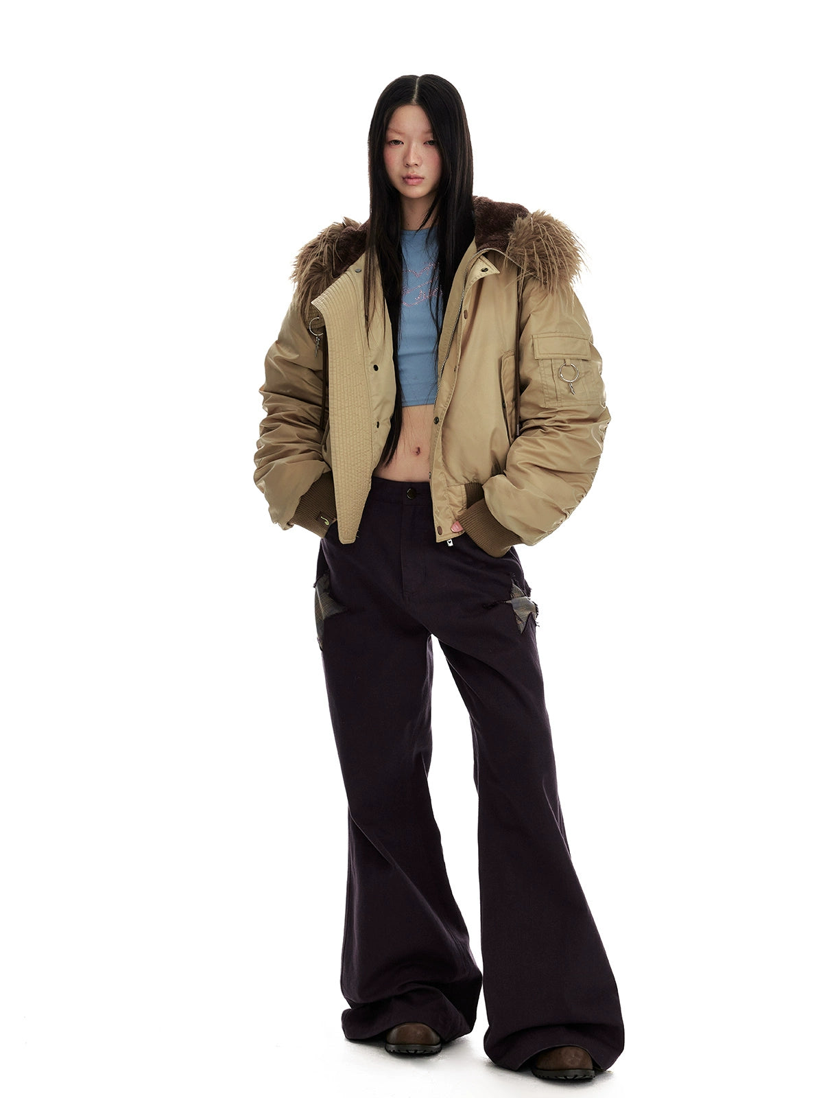 Hooded Fur-Collar White Duck Down Jacket NA7081