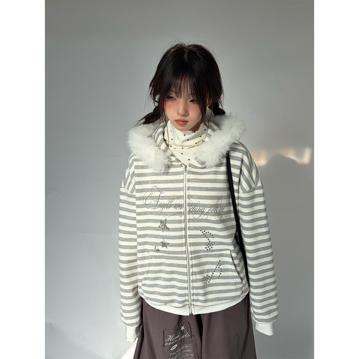 Detachable Fur Collar Fleece Lining Hooded Jacket NA9248