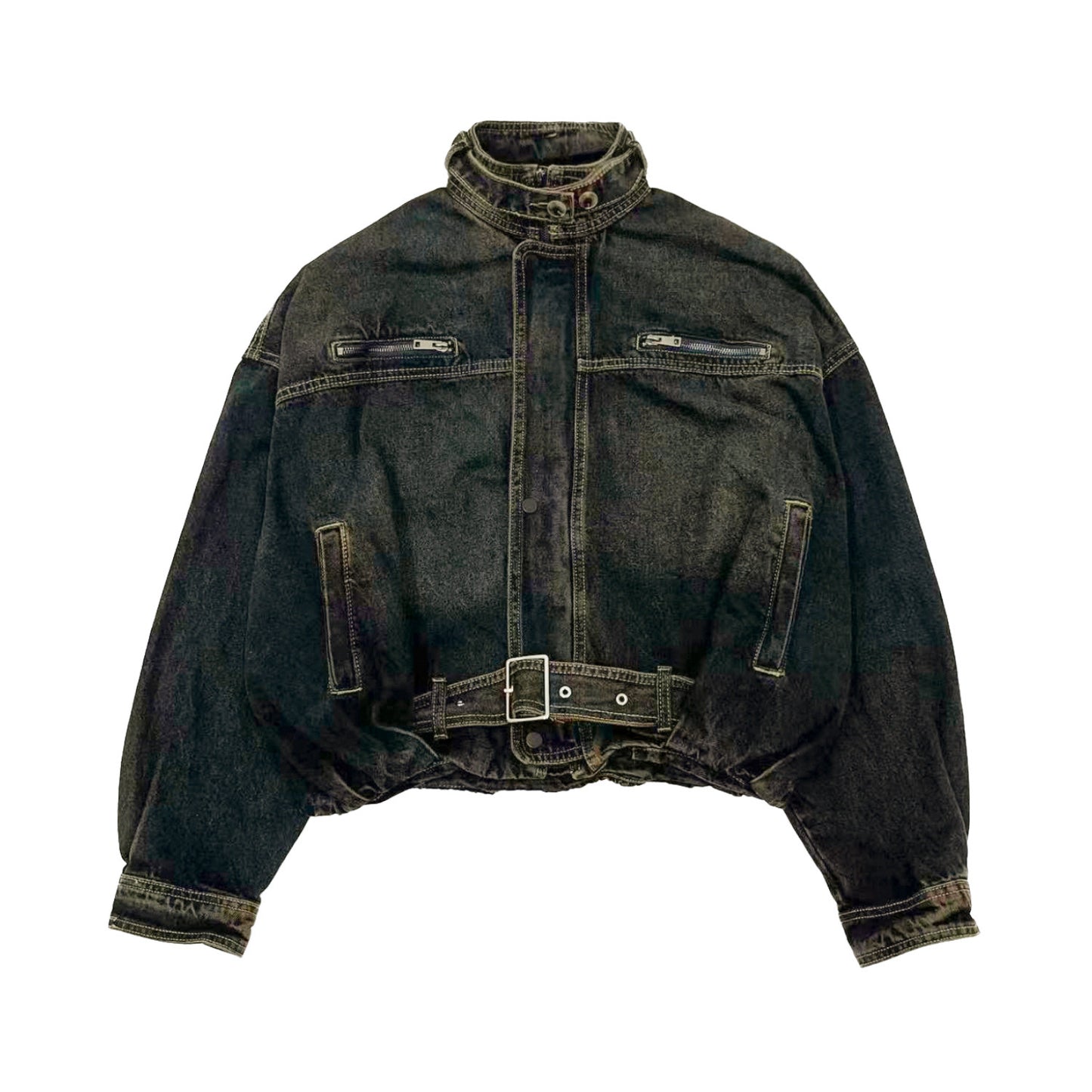 Washed Belt Detail Short Denim Jacket NA9200