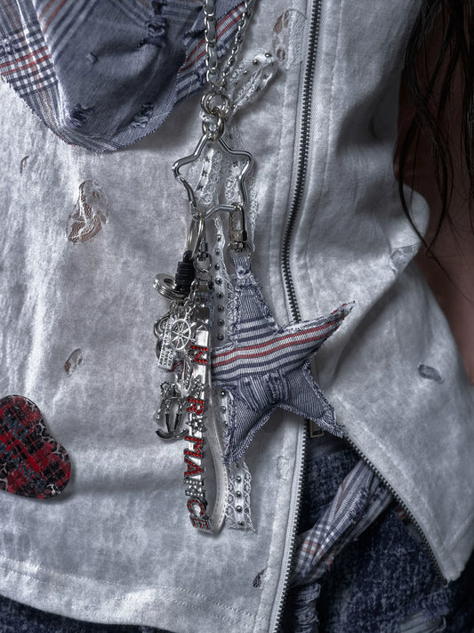 NA8985 NO ROMANCE original niche design punk rock pentagram lace bright diamond necklace waist chain keychain NA8985