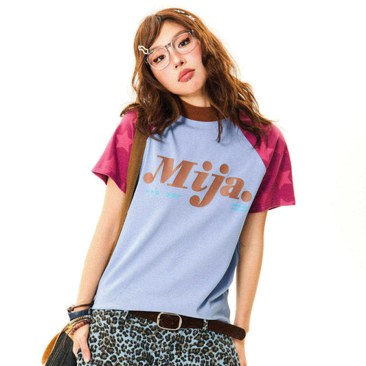 Raglan Sleeve Letter Print Fitted Short Sleeve T-Shirt NA9386