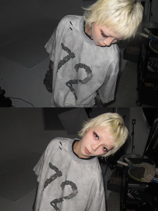 Camouflage Fake Layered Damage Long Sleeve T-Shirt NA9138