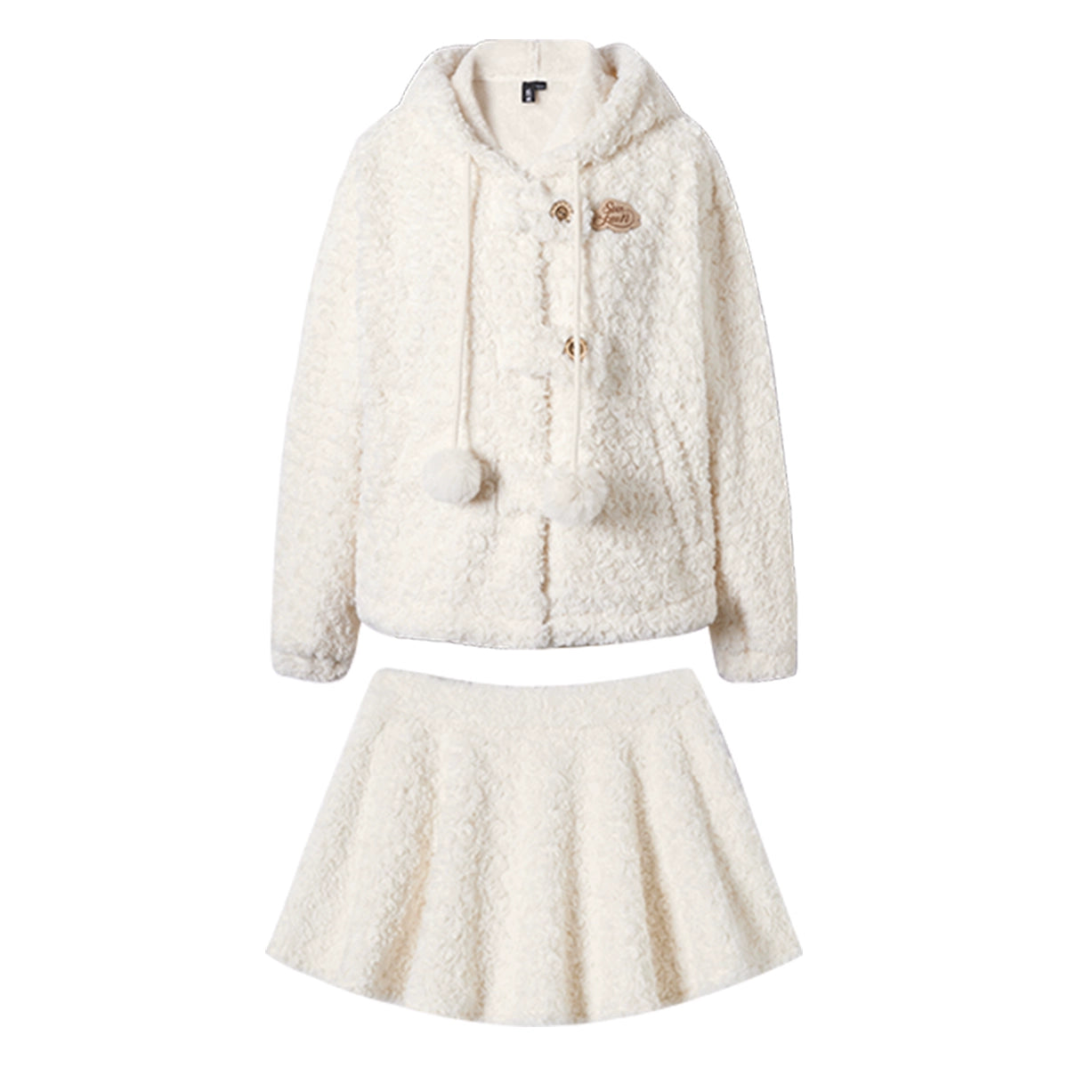 Fake Shearling Hooded Jacket & Short Skirt Setup NA6895