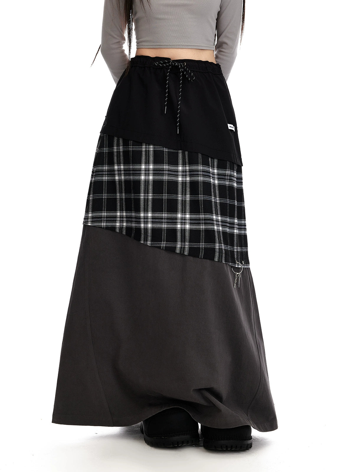 Plaid Patchwork Drawstring Waist Over-Knee Mermaid Skirt NA7082