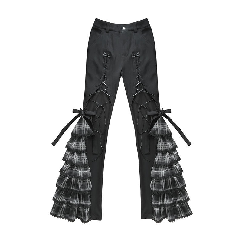 Plaid Tie Detail Tiered Pants NA8539