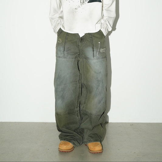 Washed Damage Straight Denim Jeans NA9162