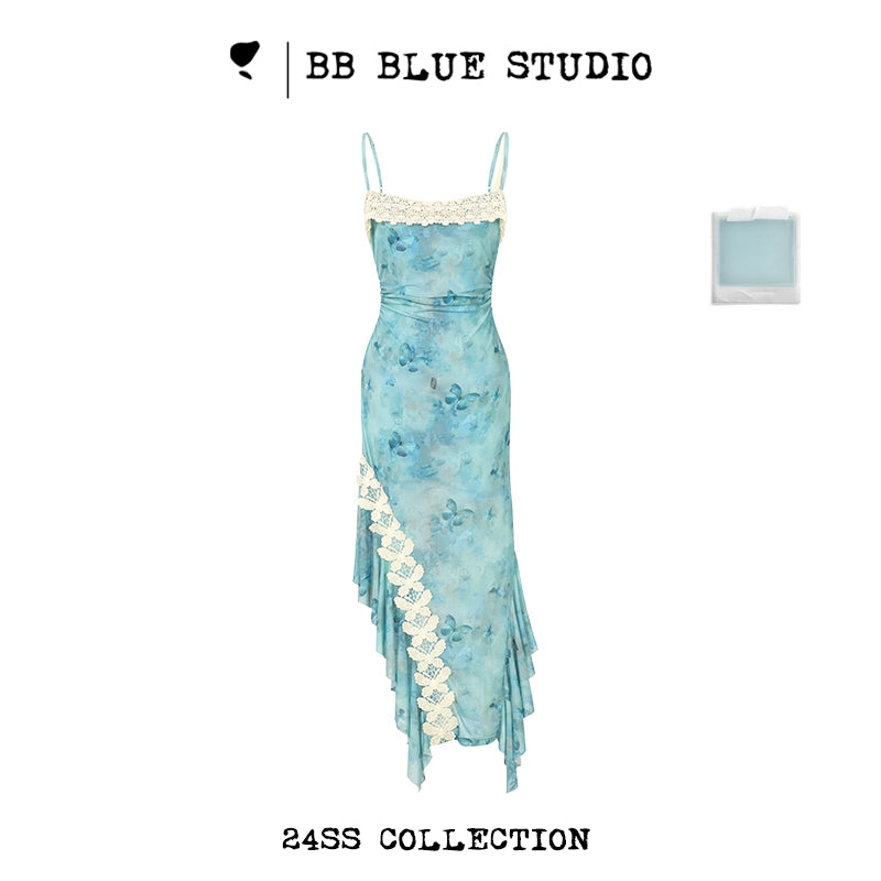 Embroidery Lace Tie-Dye Mermaid Camisole Dress NA7565