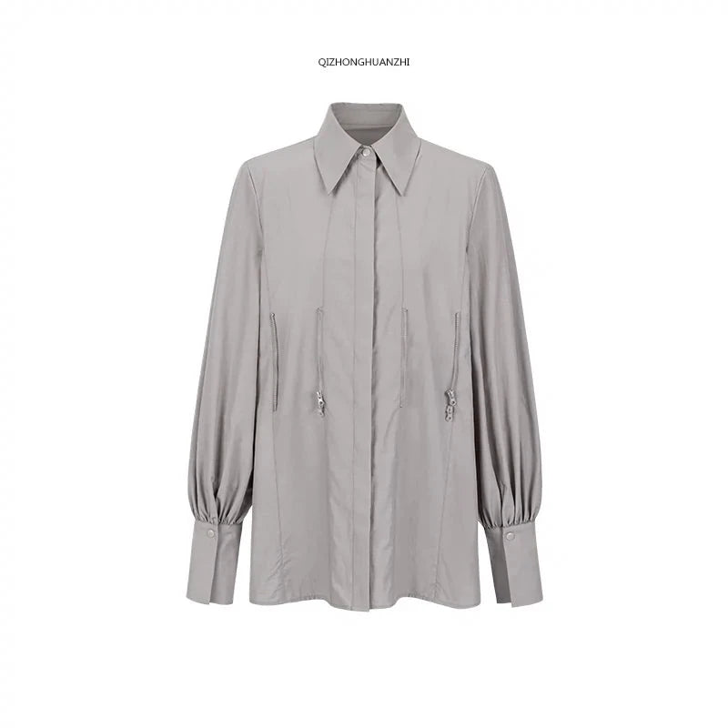 Cinched Waist Zipper Long Waist Shirt NA4304