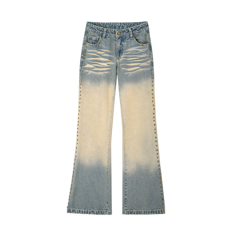 Washed Gradient Studs Detail Flare Denim Jeans NA9215