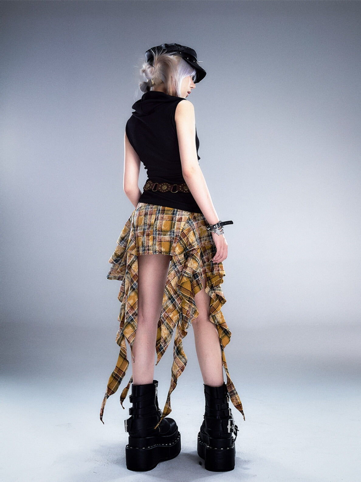 Punk Rock Asymmetrical Plaid A-Line Skirt NA8117