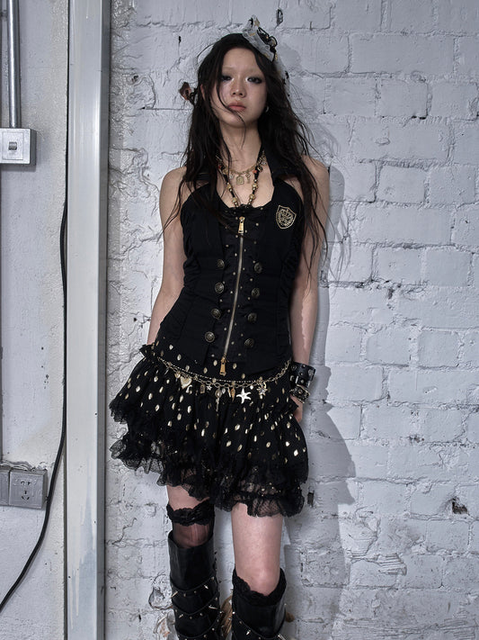 V-Neck Fake Layered Waist-Fit Tank Top NA8973