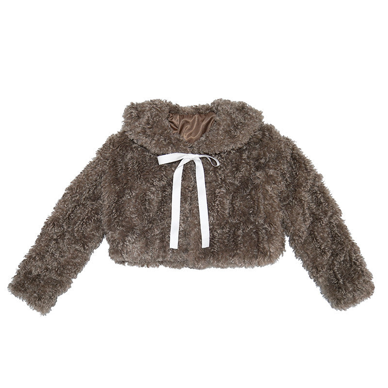 Fake Fur Bow Tie Plush Jacket NA8333