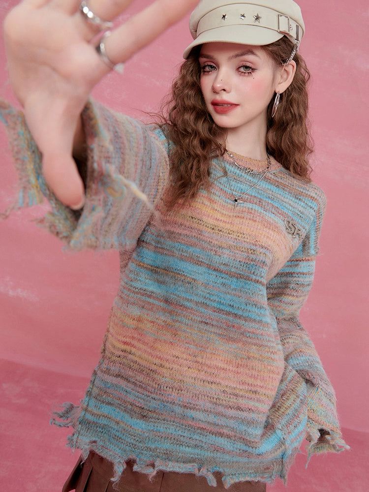 Gradient Stripe Oversize Knit Sweater NA6798