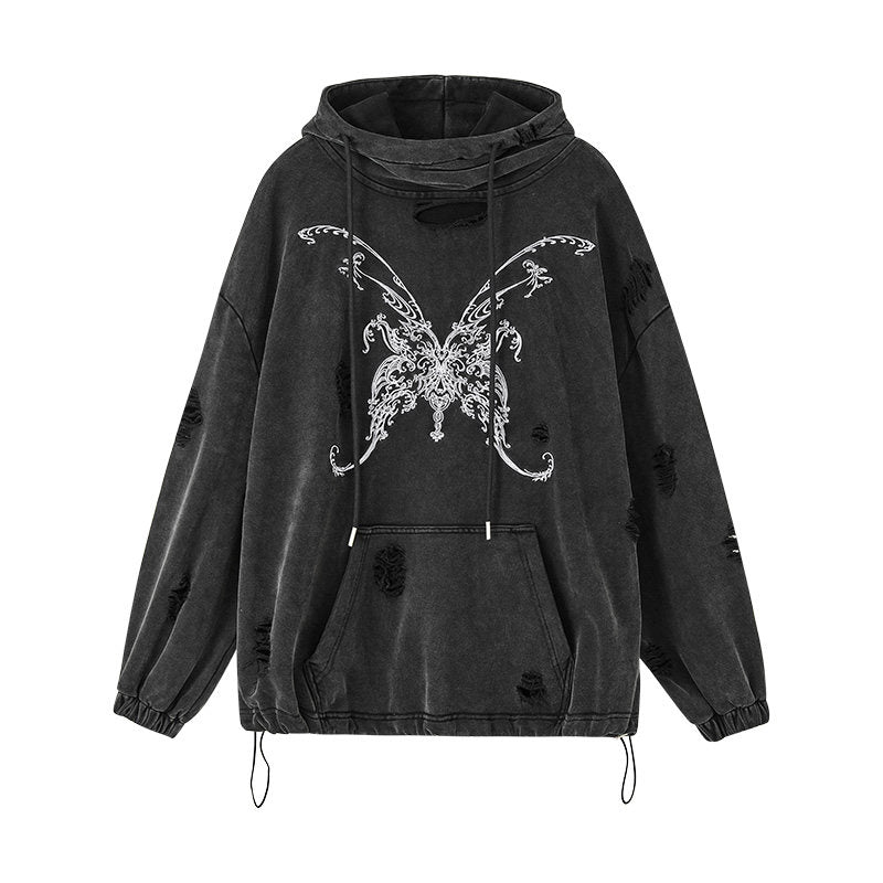 Damage Washed Graphic Design Pullover Hoodie NA8904