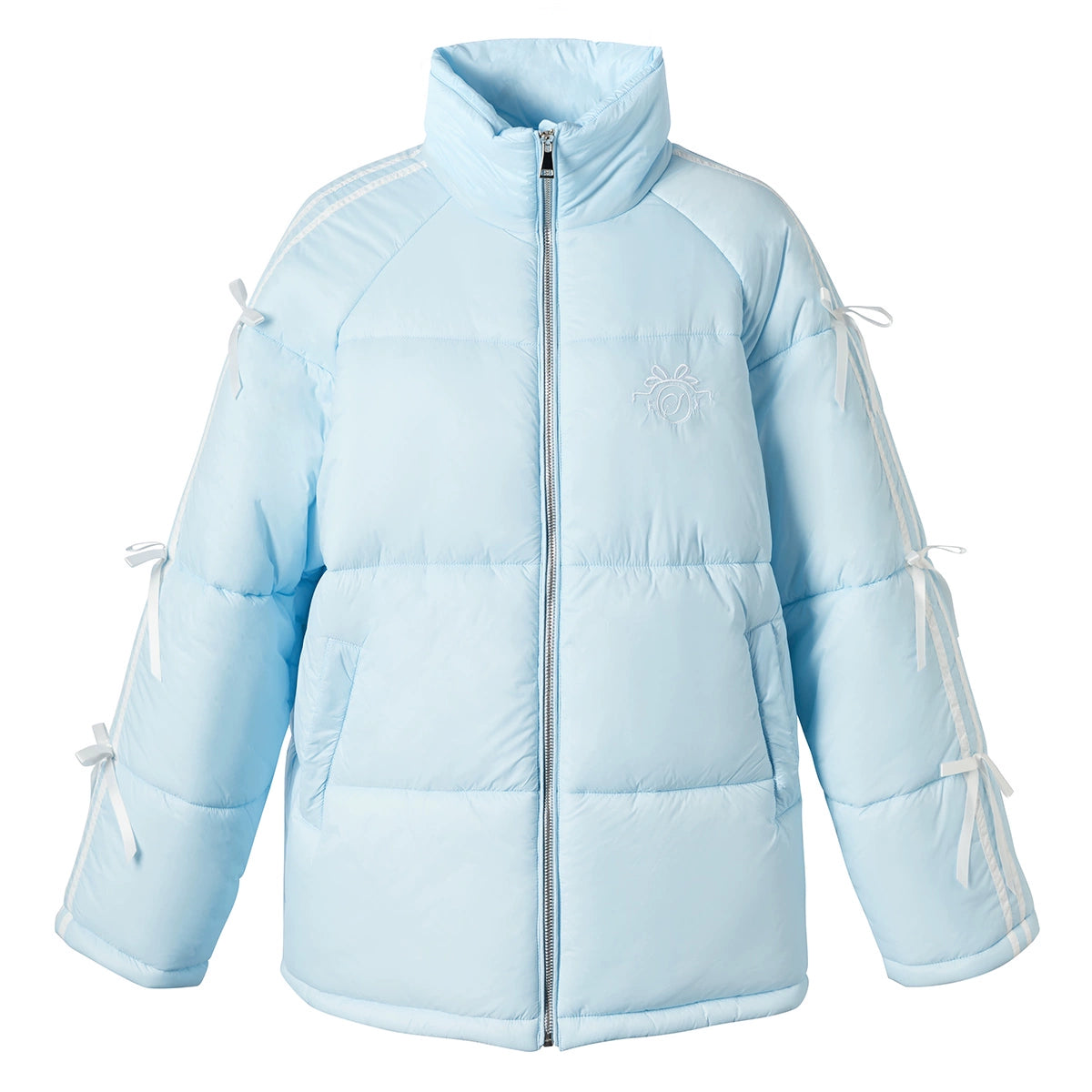 Embroidery Lace Patchwork High-Neck Oversize Puffer Jacket NA6953