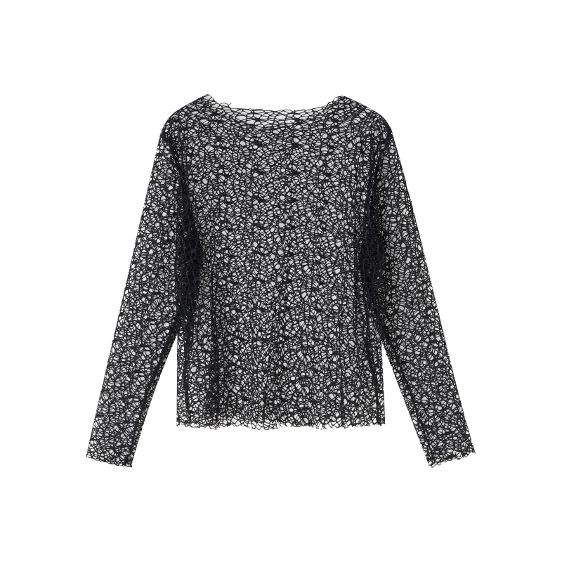 Washed Damage Oversize Short Sleeve T-Shirt & Spiderweb Mesh Long Sleeve Shirt NA8926